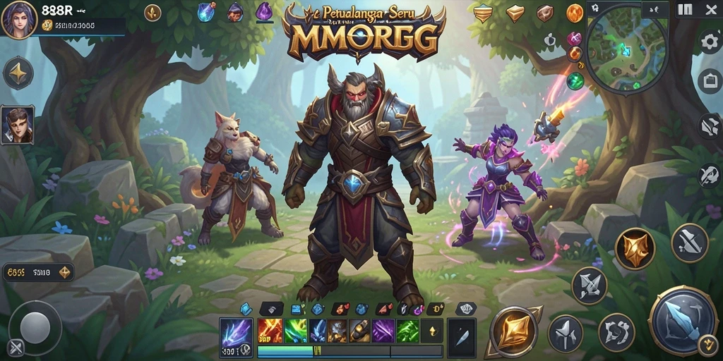 Tangkapan layar menunjukkan pertarungan epik dalam game MMORPG 888R.