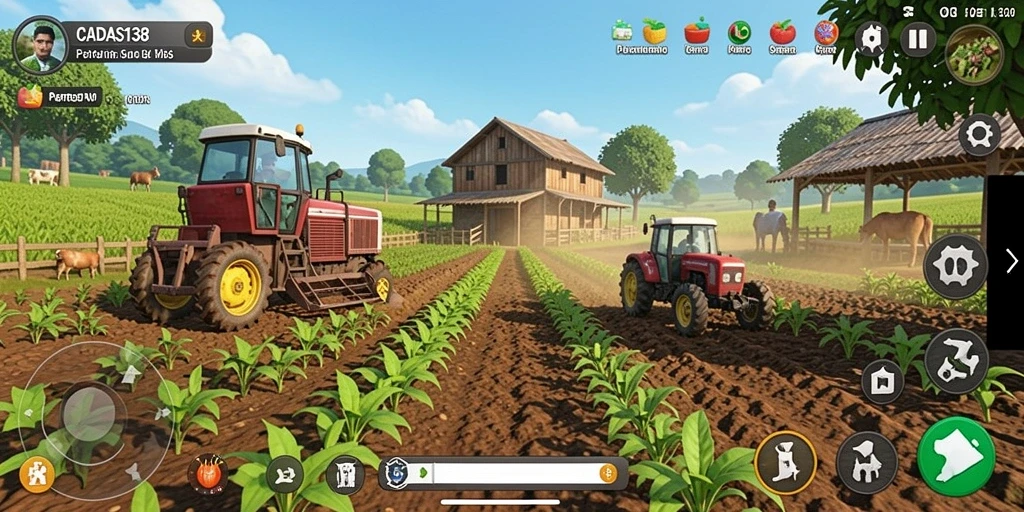 Screenshot gameplay menunjukkan aktivitas bertani dalam CADAS138.