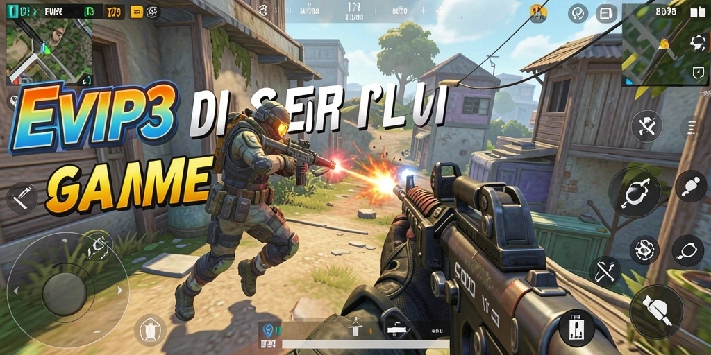 Screenshot gameplay EVIP3 menunjukkan aksi tembak menembak yang mendebarkan.
