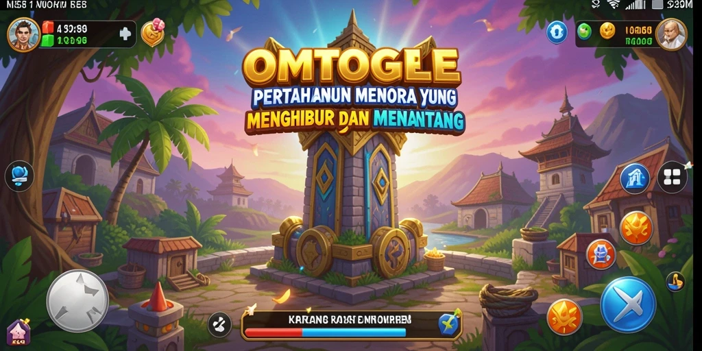 Screenshot gameplay OMTOGEL menunjukkan aksi pertahanan menara yang seru.